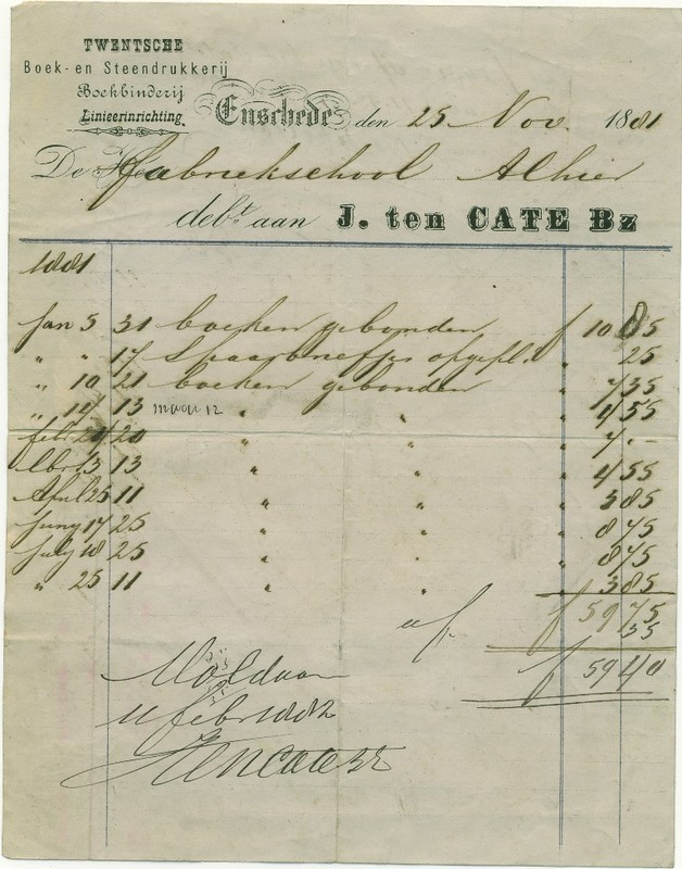 Haverstraat J. ten Cate Bz Twentsche Boek- en Steendrukkerijz factuur 1881.jpg