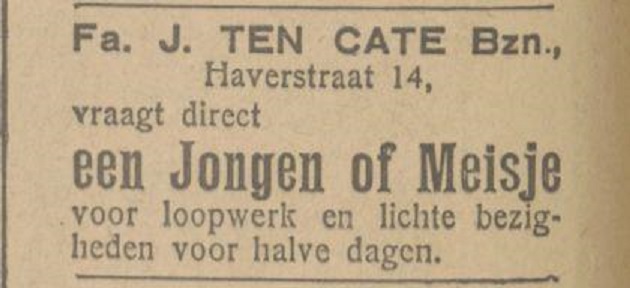 Haverstraat 14 Fa. J. ten Cate Bzn. advertentie Tubantia 6-7-1925.jpg