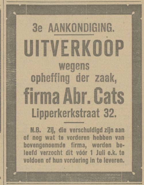Lipperkerkstraat 32 Firma Abr. Cats advertentie Tubantia 22-4-1918.jpg