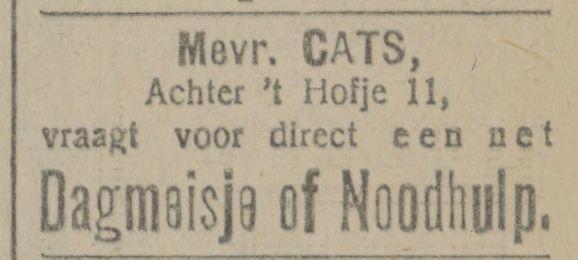 Achter 't Hofje 11 Mevr. Cats advertentie Tubantia 25-2-1920.jpg