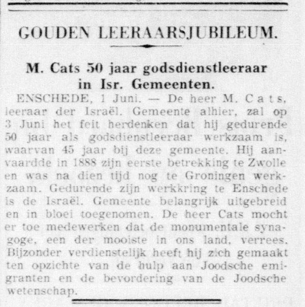 M. Cats godsdienstleeraar krantenbericht 1-6-1938.jpg