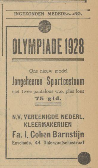 Oldenzaalsestraat Fa. I. Cohen Barnstijn advertentie Tubantia 28-3-1928 .jpg