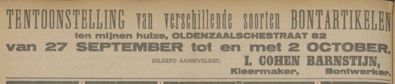 Oldenzaalsestraat 82 I.Cohen Barnstijn kleermaker advertentie Tubantia 22-9-1915.jpg