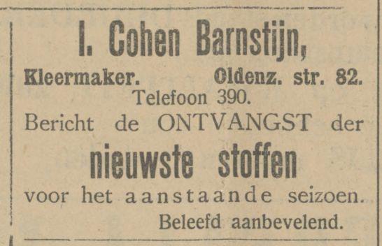 Oldenzaalsestraat 82 I.Cohen Barnstijn kleermaker advertentie Tubantia 28-9-1912.jpg
