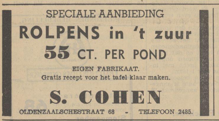 Oldenzaalsestraat 68 S. Cohen advertentie Tubantia 30-11-1938.jpg
