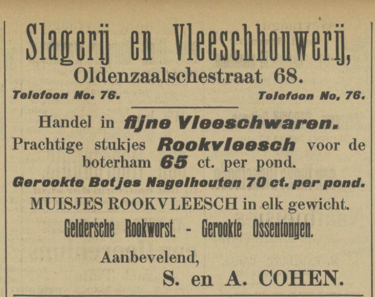 Oldenzaalsestraat 68 S. en A. Cohen advertentie Tubantia 28-9-1907.jpg