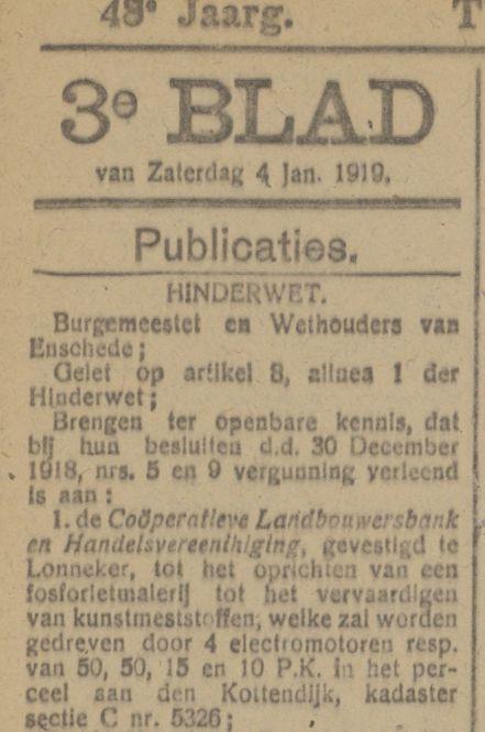 Kottendijk Coöperatieve Landbouwersbank en Handelsvereeniging krantenbericht Tubantia 4-1-1919.jpg