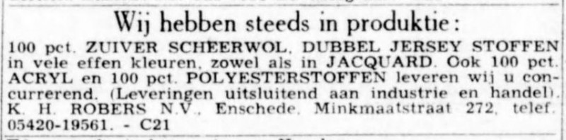 Minkmaatstraat 272 K.H. Robers N.V. advertentie Telegraaf 9-2-1972.jpg