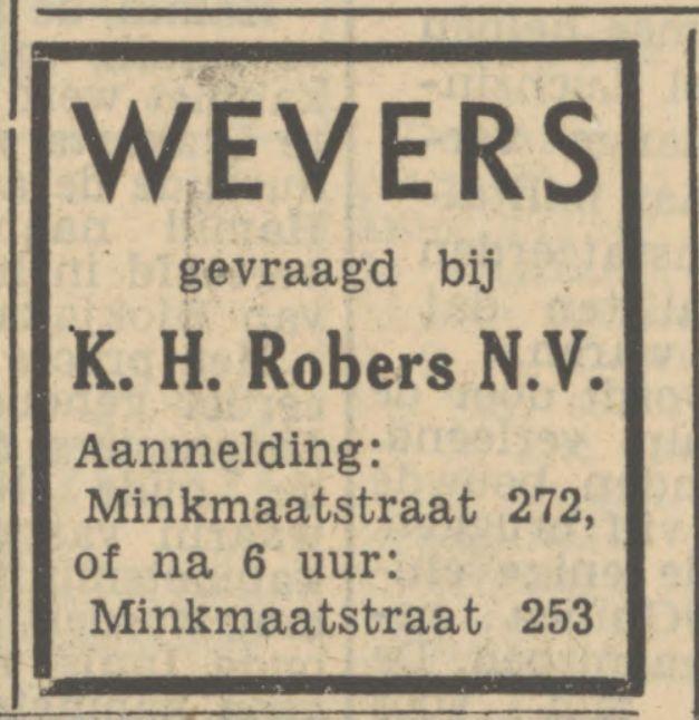 Minkmaatstraat 272 K.H. Robers N.V. advertentie Tubantia 7-7-1950.jpg