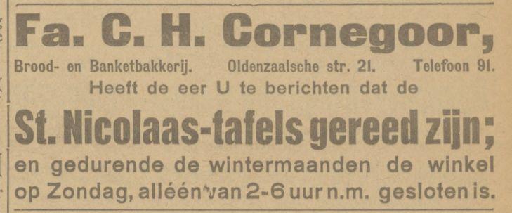 Oldenzaalsestraat 21 Fa. C.H. Cornegoor Broo- en Banketbakkerij advertentie Tubantia 22-11-1924.jpg