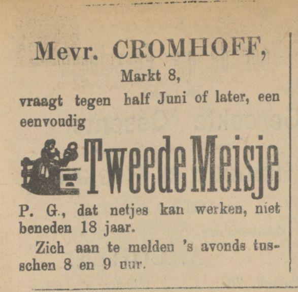 Markt 8 Mevr. Cromhoff advertentie Tubantia 3-4-1909.jpg