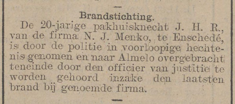 Brand Menko pakhuisknecht aangehouden krantenbericht 14-4-1909.jpg