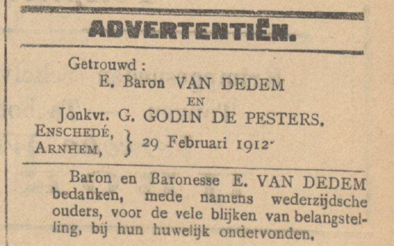 Baron E. Van Dedem advertentie 29-2-1912.jpg