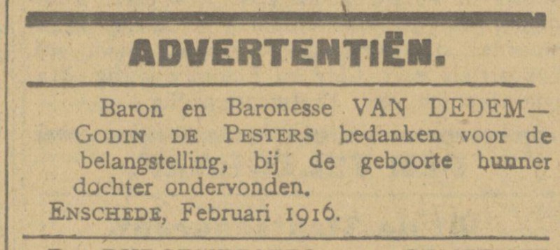 Baron E. Van Ddem advertentie 8-2-1916.jpg