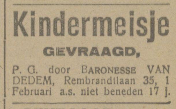 Rembrandtlaan 35 Baronesse Van Dedem advertentie Tubantia 31-12-1918.jpg