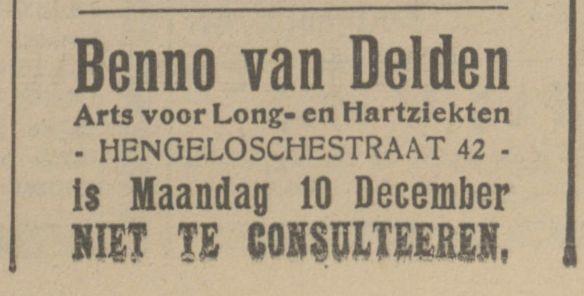Hengelosestraat 42 Benno van Delden Arts voor Long- en Hartziekten advertentie Tubantia 8-12-1923.jpg