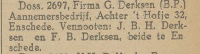 Achter het Hofje Firma G. Derksen Aannemersbedrijf krantenbericht Tubantia 2-12-1922.jpg