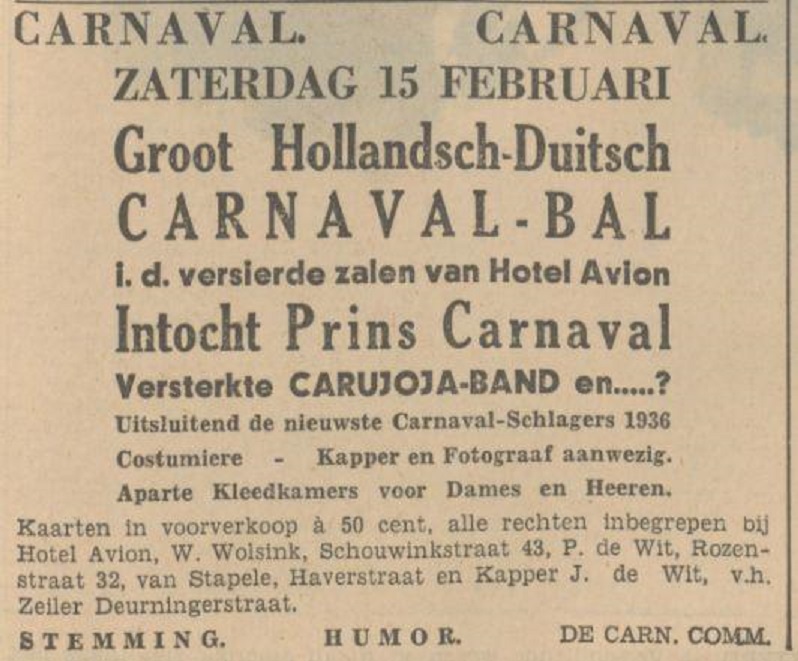 Deurningerstraat 27 Hotel Avion carnaval advertentie 7-2-1936.jpg
