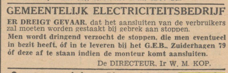 Zuiderhagen 79 Gemeentelijk Electriciteits Bedrijf GEB Advertentie. Het vrije volk. Amsterdam, 02-08-1945.jpg