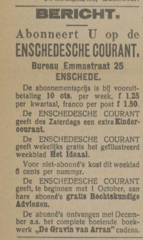 Emmastraat 25 Enschedesche Courant advertentie Tubantia 7-10-1915.jpg
