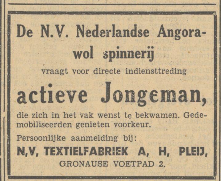 Gronause voetpad 2 N.V. Textielfabriek A.H. Pleij advertentie Tubantia 18-10-1949.jpg