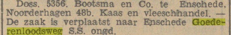 Goederenloodsweg S.S. Kaas en vleeschhandel Bootsma en Co. krantenbericht Tubantia 22-10-1935.jpg