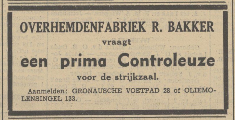 Gronausevoetpad 28 Overhemdenfabriek R. Bakker advertentie Tubantia 12-2-1937.jpg