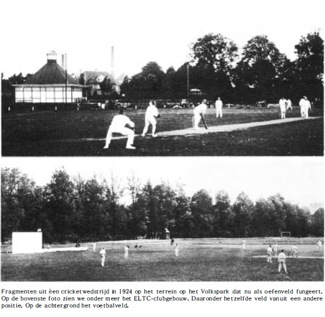 Volkspark 1924 cricketwedstrijd PW, achtergrond ELTC clubgebouw.jpg