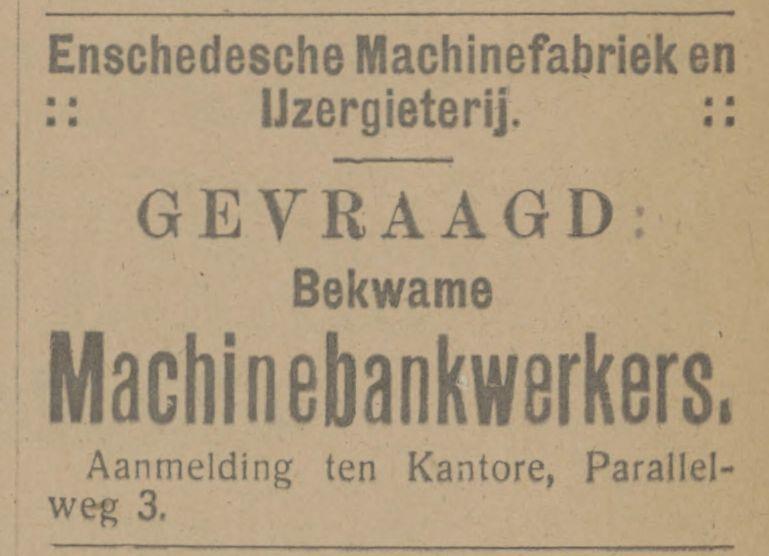 Parallelweg 3 Enschedesche Machinefabriek en IJzergieterij advertentie Tubantia 22-6-1916.jpg