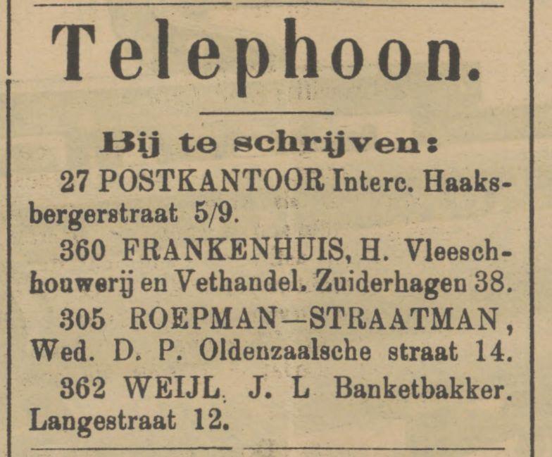 Zuiderhagen 38 H. Frankenhuis Vleeschhouwerij en Vethandel advertentie Tubantia 1-11-1904.jpg