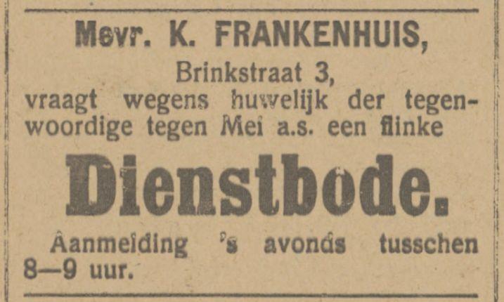 Brinkstraat 3 Mevr. K. Frankenhuis advertentie Tubantia 15-1-1915.jpg