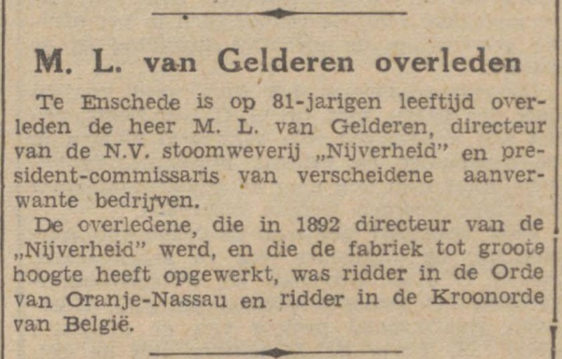 M.L. van Gelderen overleden krantenbericht 19-12-1939.jpg