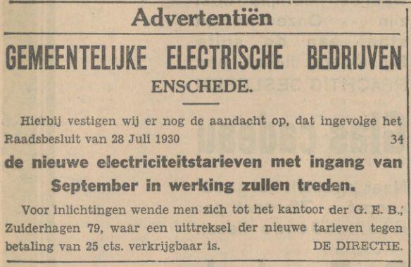 Zuiderhagen 79 Gemeentelijke Electrische Bedrijven advertentie Tubantia 29-8-1930.jpg