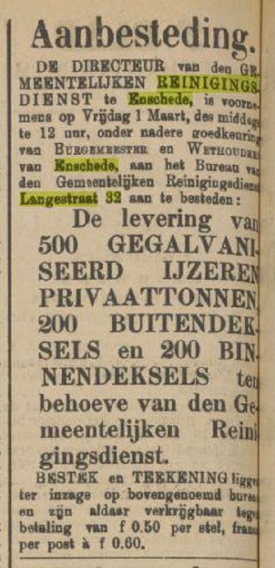 Langestraat 32 Gem. Reiniging krantenbericht Tubantia 17-2-1912.jpg
