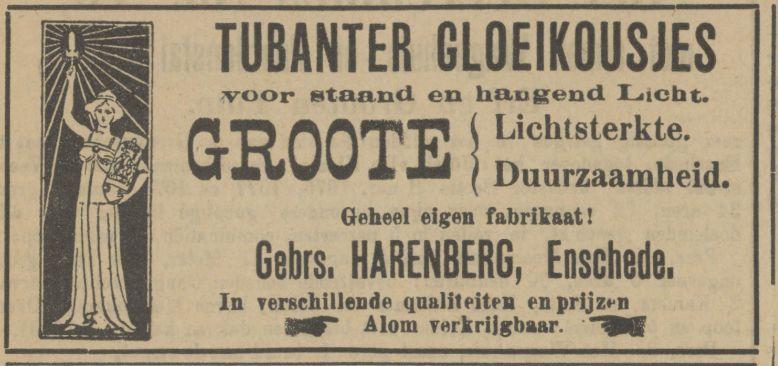Lasonderpad Gebrs. Harenberg Tubanter Gloeikousjes advertentie Tubantia 23-4-1912.jpg
