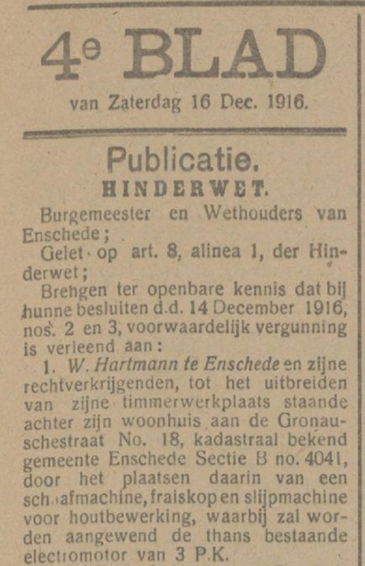 Gronausestraat 18 W. Hartman krantenbericht Tubantia 16-12-1916.jpg