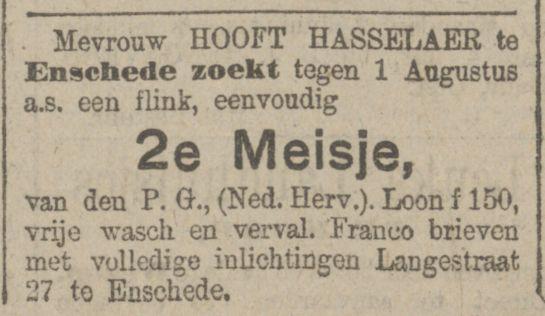 Langestraat 27 Mevr. Hooft Hasselaer advertentie Tubantia 28-5-1919.jpg