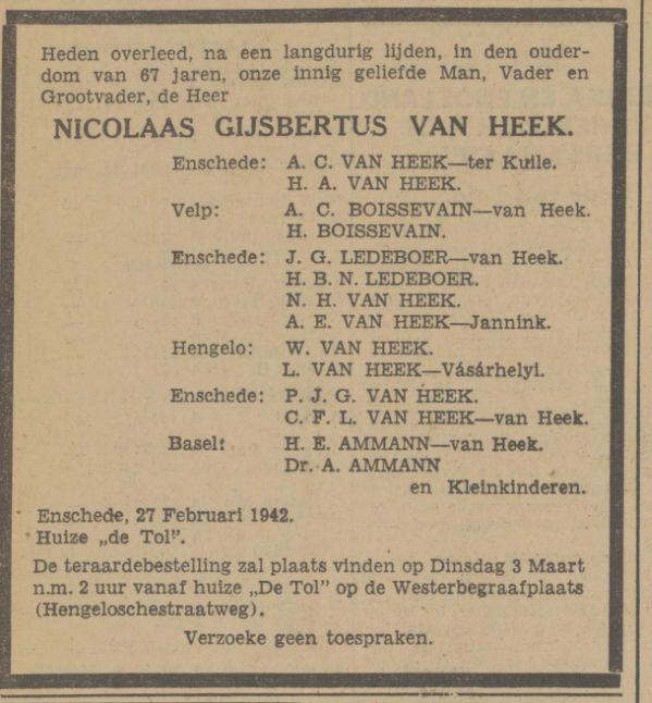 Hengeloschestraatweg huize De Tol N.G. van Heek overlijdensadvertentie Tubantia 28-2-1942.jpg