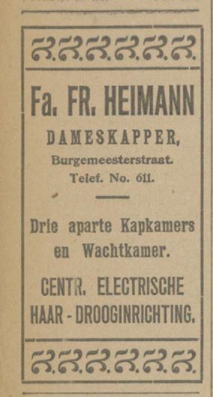 Burgemeesterstraat Dameskapper Fa. Fr. Heimann advertentie Tubantia 12-11-1921.jpg