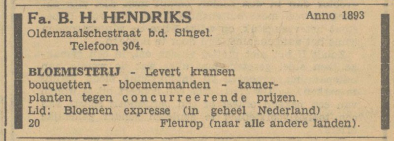 Oldenzaalsestraat bij de Singel B.H. Hendriks advertentie Tubantia 15-2-1933.jpg