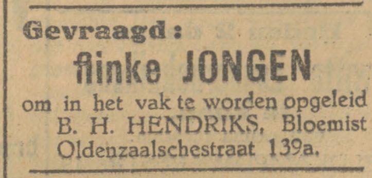 Oldenzaalsestraat 139a B.H. Hendriks Bloemist advertentie Tubantia 15-4-1929.jpg