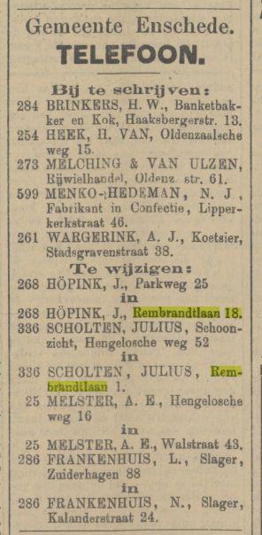 Renbrandtlaan 18 J. Höpink advertentie Tubantia 19-9-1908.jpg