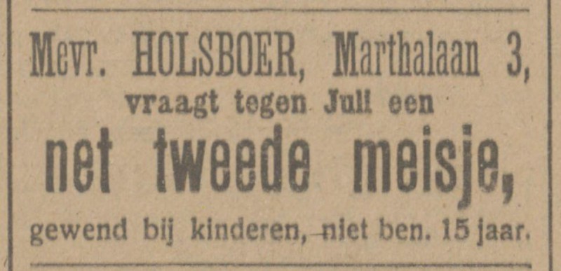 Marthalaan 3 Mevr. Holsboer advertentie Tubantia 30-5-1916.jpg