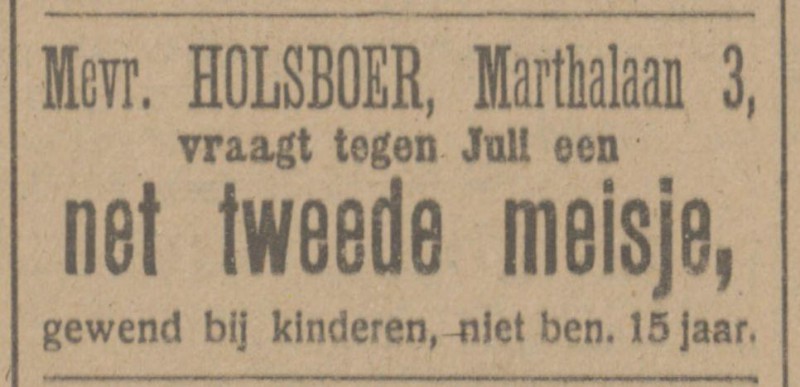Marthalaan 3 Mevr. Holsboer advertentie Tubantia 30-5-1916.jpg