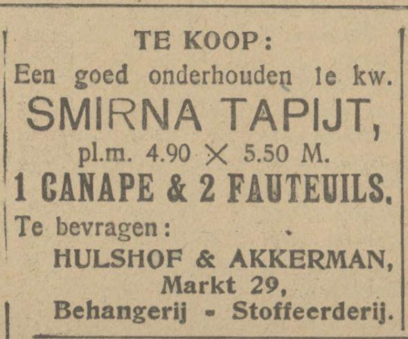 Markt 29 Hulshof & Akkerman Behangerij en Stoffeerderij advertentie Tubantia 15-2-1922.jpg