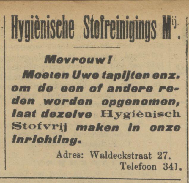 Waldeckstraat 27 Hygiënische Stofreinigings Maatschappij advertentie 18-7-1907.jpg