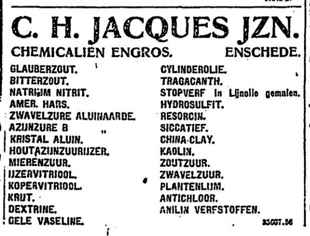 Diezerstraat 8 C.H. Jacques Jzn. chemicaliëngroothandel advertentie 6-6-1918.jpg