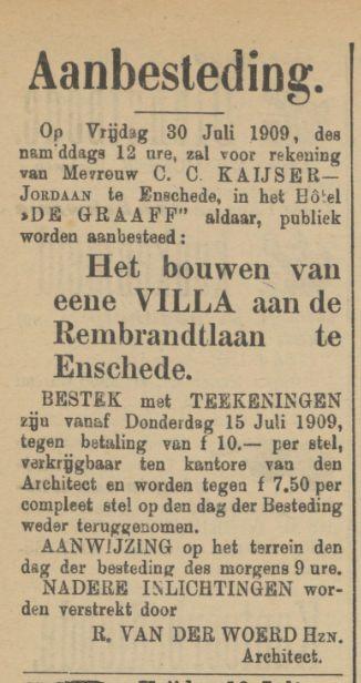 Rembrandtlaan C.C. Kaijser advertentie Tubantia 15-7-1909.jpg