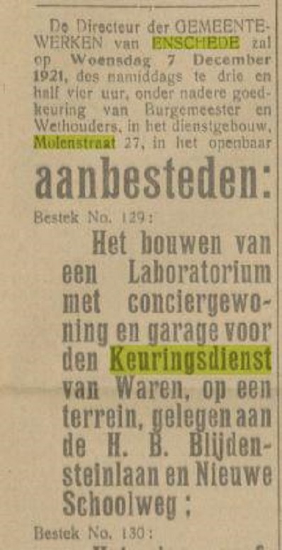 Molenstraat 27 Keuringsdienst van Waren krantenbericht Tubantia 23-11-1921.jpg