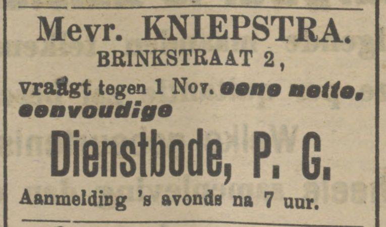 Brinkstraat 2 Mevr. Kniepstra advertentie Tubantia 5-9-1911.jpg